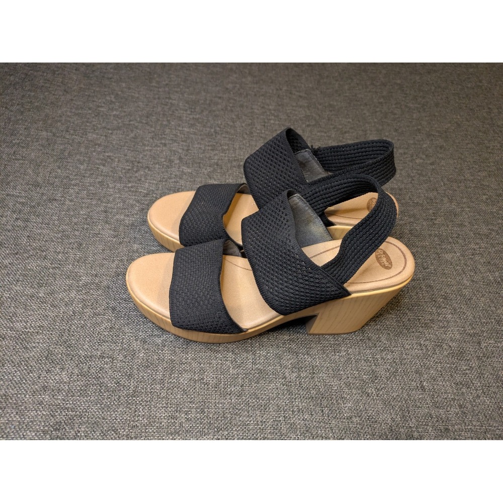 Dr Scholl's Blossom Sandals Womens 9.5 Comfort Black Shoes Faux Wood Heels